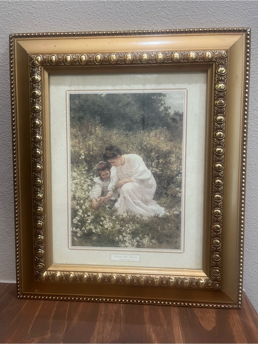 Picking Wildflowers By Herman Seeger Art Framed Ornate Vintage Frame Cottage